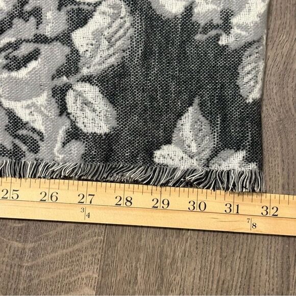 Infinity Scarf Chic Black Gray White Floral Fringe. - Picture 8 of 10